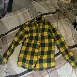 Navy Blue and Yellow plaid grunge super cool 90s Vans flannel.
